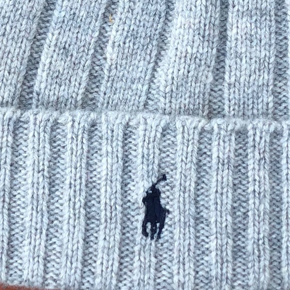 POLO Ralph Lauren Wool Cuffed Ribbed Beanie Cap NWT Grey - Picture 3 of 6